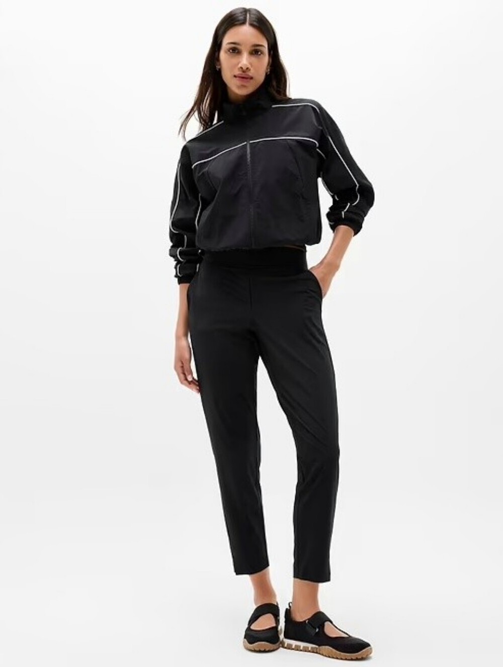 Athleta Brooklyn Mid Rise Ankle Pant Black Track Pants Athleisure Women's 14 NWT - Picture 2 of 8